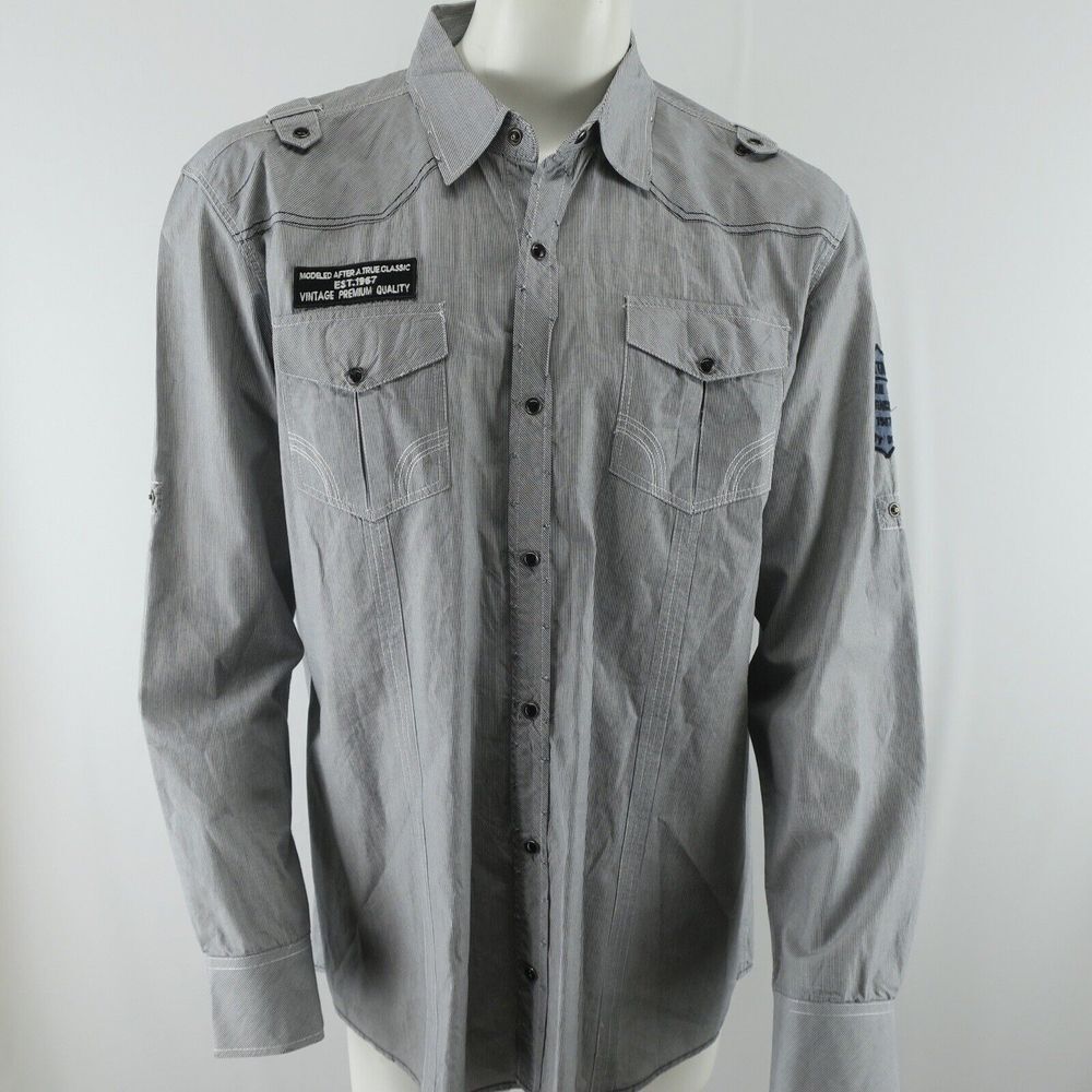 BKE‎ Vintage Buckle Snap Button Western Shirt Mens XL Black and White